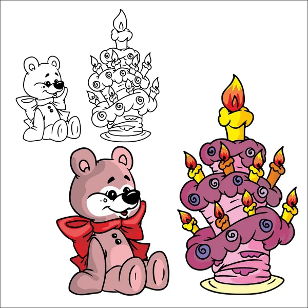 Teddy bear with a cake — Stockvector